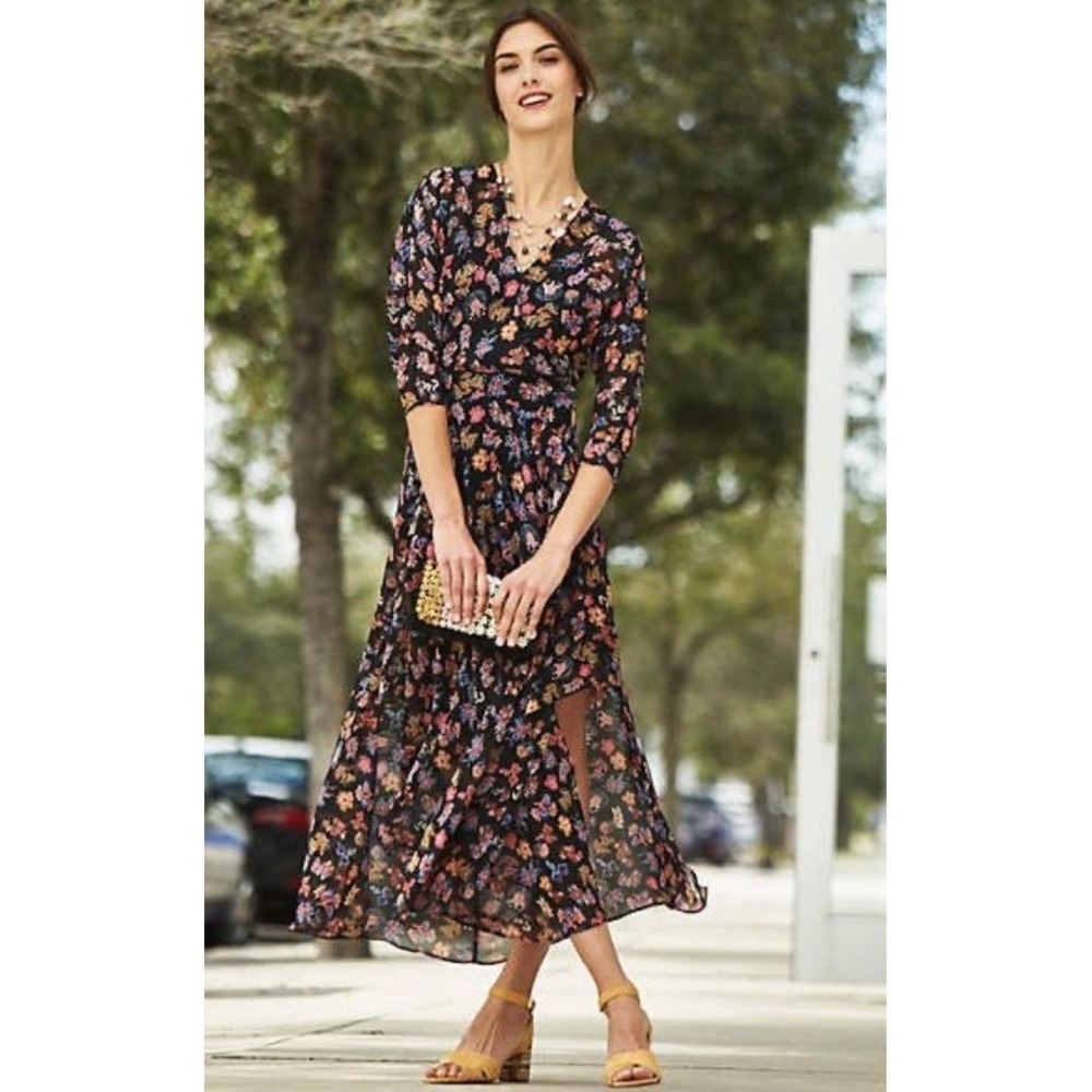 Anthropologie HD in Paris Varina Floral Chiffon Black Maxi Dress Size 0